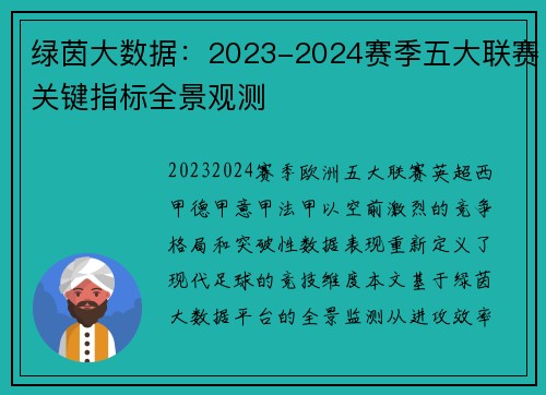 绿茵大数据：2023-2024赛季五大联赛关键指标全景观测